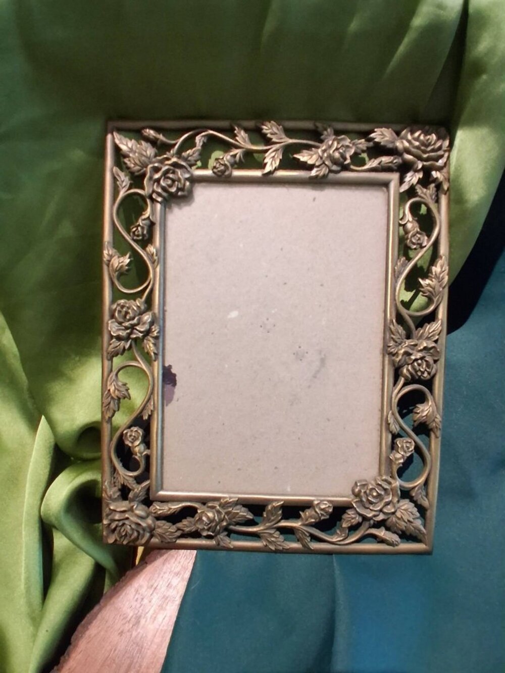 Vintage Heavy Cast Metal Rose Filigree Picture Frame Art Nouveau Revival